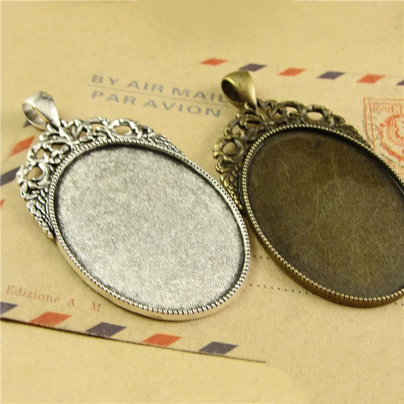 10pcs Oval Cabochon Base Cameo Pendant Tray Stainless Steel Necklace Findings 