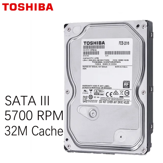 TOSHIBA 1TB Video Surveillance Hard Drive Disk DVR NVR CCTV Monitor HDD HD Internal SATA III 6Gb/s 5700RPM 32MB 3.5" harddisk 3