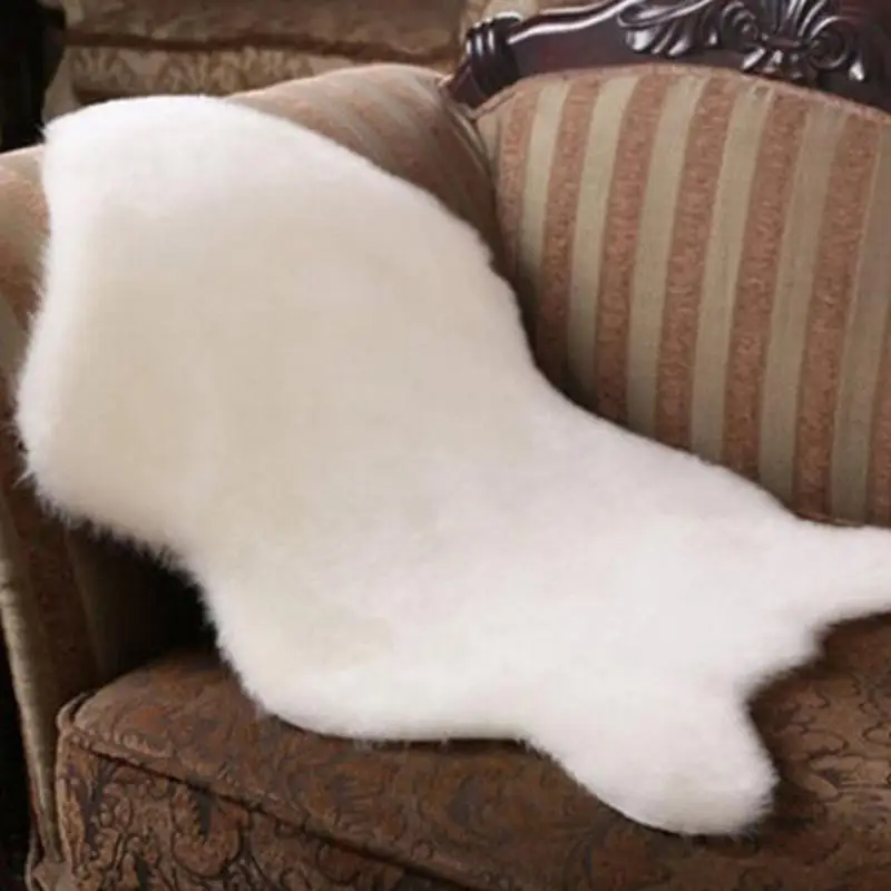 

Soft Sheepskin Chair Seat Pad Warm Hairy Carpet Cover Plain Skin Fur Plain Fluffy Area Rugs Washable Bedroom Faux Mat 60cmx 90cm