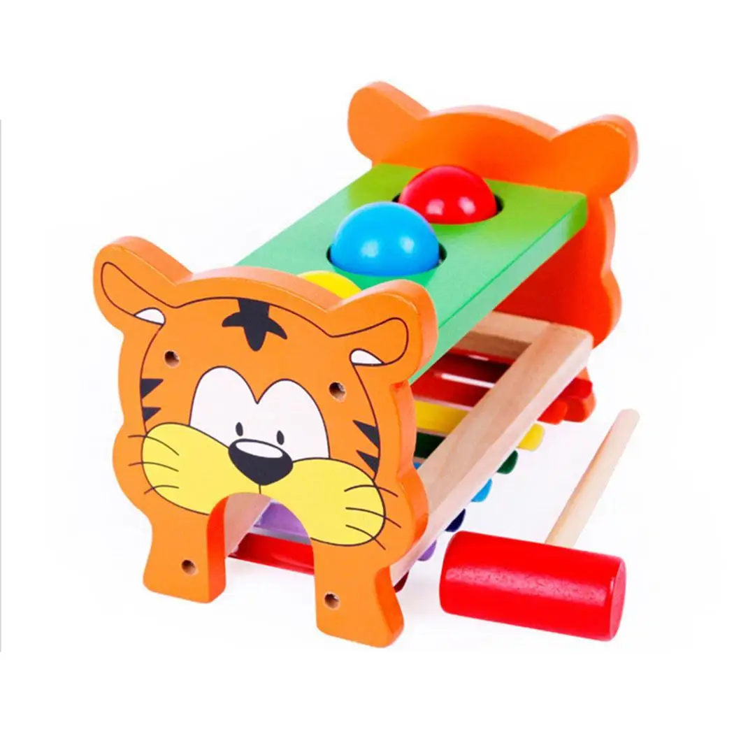 

Multi-functional Wooden Educational Toys Hands-on Music Knocking Toys tiger pattern head and hammer toys xylophone and hammer