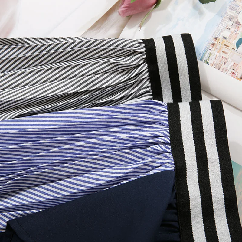 LANMREM 2019 New Summer Fashion Women Clothes Thin Striped Elastic Ruffles Contrast Colors A-line Halfbody Skirt WG19005