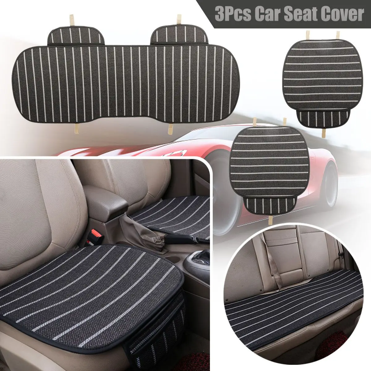 

3Pcs Universal 5-Seats Car Seat Cover Breathable Linen Fabric Cushion Pad Mat For Auto Chair Cushion
