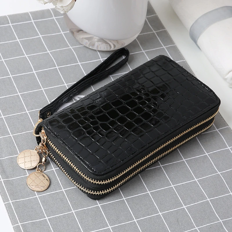 y monederos para mujer cartera larga de cuero PU doble Simple moda Multi monedero cartera para mujer lichi|Carteras| - AliExpress