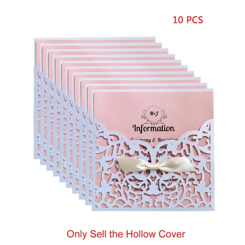  10PCS European style Laser Cut Flower with Bowknot Wedding Invitations Cards Lace Pocket Greeting C - 33004793162