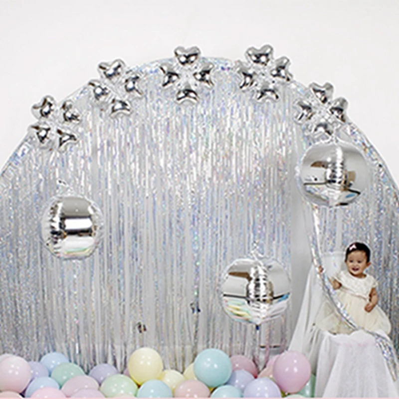 

1M 2M Photo Booth Backdrop Tinsel Laser Glitter Rain Curtain Gold Metallic Foil Fringe Backdrop Wedding Party Wall Decoration