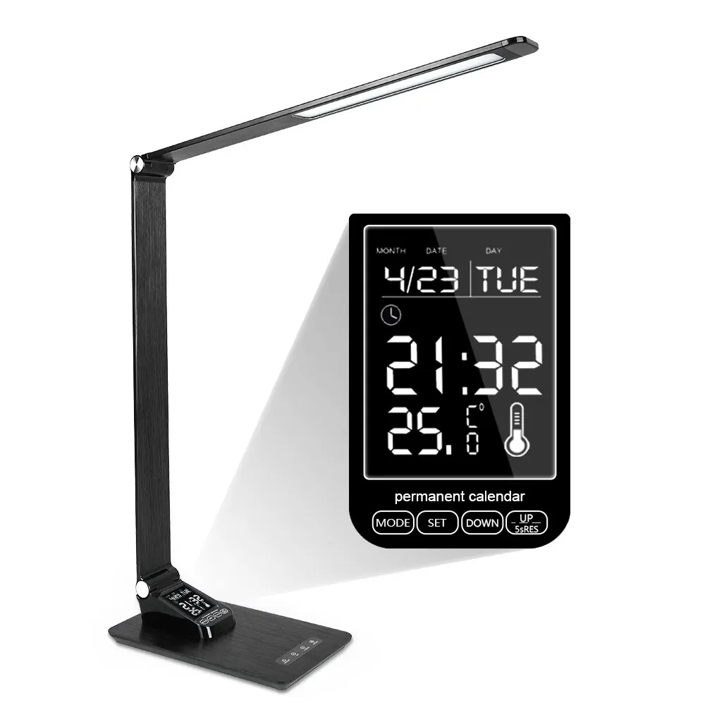 

Office Lamp With Usb Charging Port,Led Desk Lamp With Calender&Time&Alarm,For Home Office Lighting,Touch Control,3 Lighti