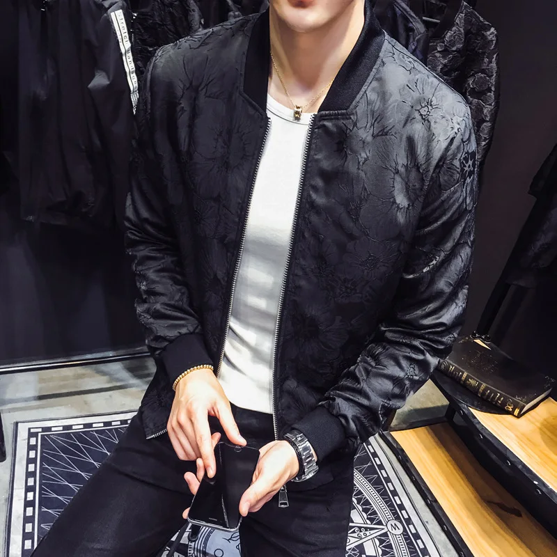 2019 Men's Jacket Slim Fit Casual Dress Baseball Jacket Black Spring Autumn Jacquard Coat Male Bomber Jacket Streetwear clothes 2019 Men's Jacket Slim Fit Casual Dress Baseball Jacket Black Spring Autumn Jacquard Coat Male Bomber Jacket Streetwear clothes