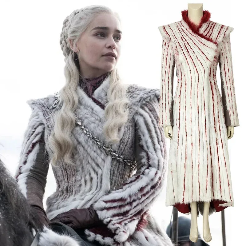 

Daenerys Targaryen Costume Game Of Thrones Season 8 Cosplay Adult Winter Snow Dragonstone Fur Halloween Only Dress Brooch