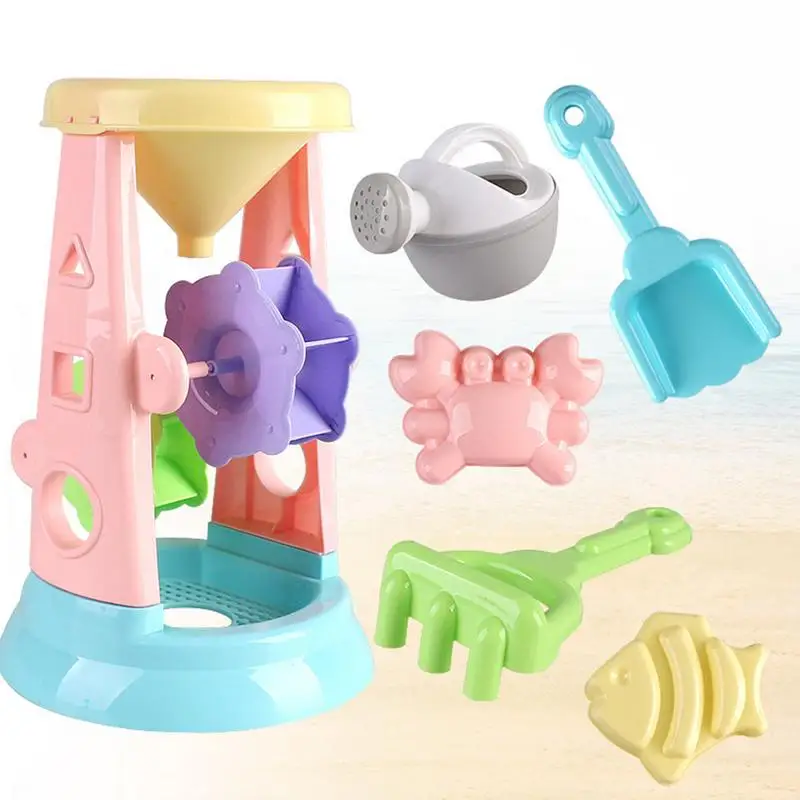 astounding  6 pieces of interesting hourglass set sandbox bucket and watering can beach play toy child baby boy