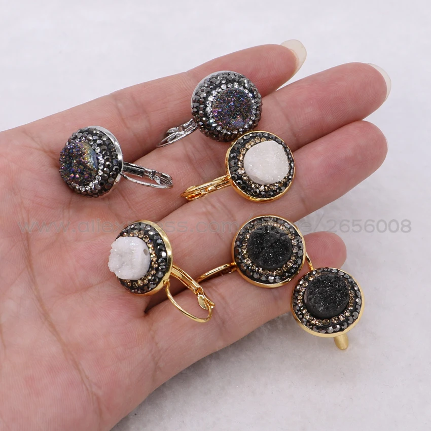 Модные druzy серьги из натурального камня гвоздики разноцветная Друза оптовая