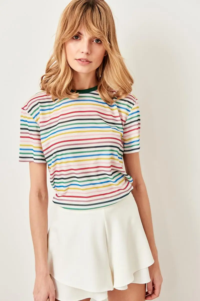 

Trendyol Multicolour Stripe Basic Knitted T-Shirts TWOSS19GS0054