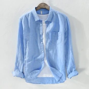 

2020 Vintage Men Shirt Lapel Neck Cotton Linen Button Long Sleeve Casual Blouse Camisa Solid Brand Business Shirts Men Harajuku