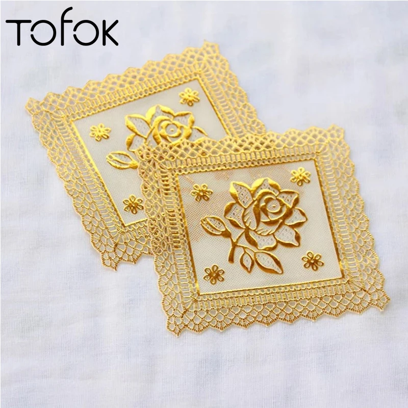 

Tofok Lace PVC Gold Placemat Waterproof Dining Coaster Doily Table Mat Heat-Insulation Tableware Mug Drink Pad Decor Kitchen Bar