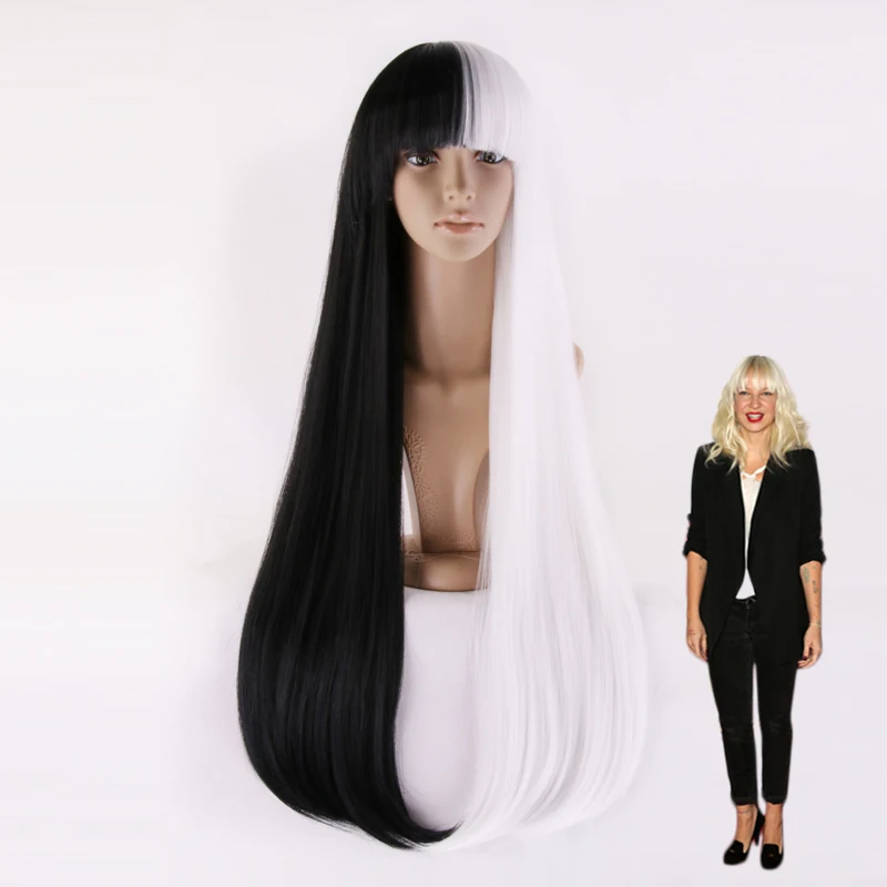 

Sia Furler Long Straight Half Black Half White Wig