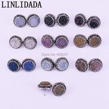 10 пар изделий 18 мм круглой формы titanium кварцевые друзовидный камень серьги, горный хрусталь Асфальтовая серьги-гвоздики ASOS