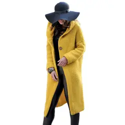 Женское длинное пальто джемпер осень 2018 повседневная трикотажная свободная зимняя куртка с капюшоном женский свитер женский длинный