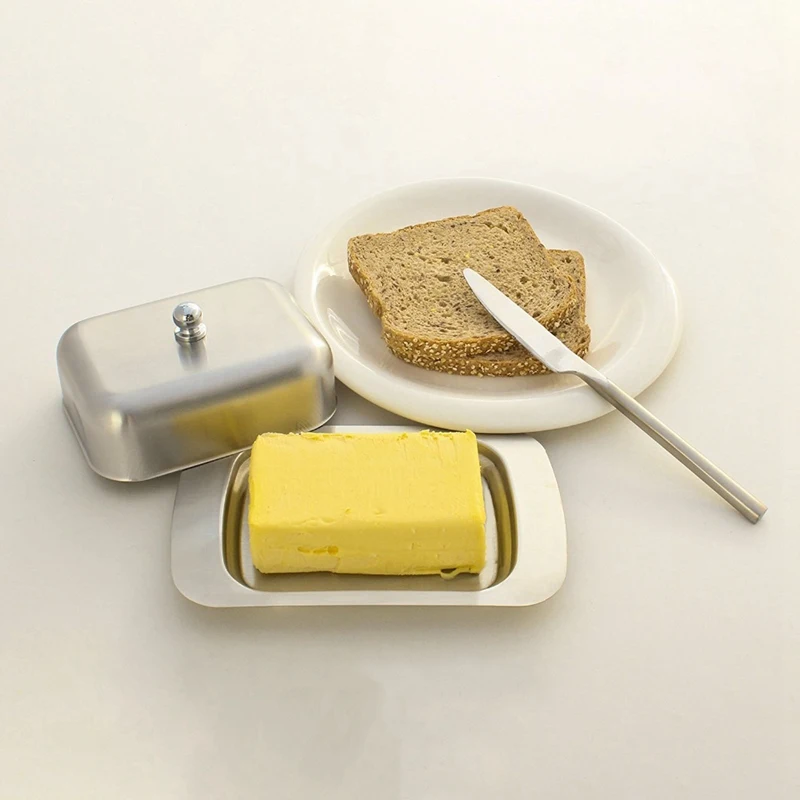

Stainless Steel Butter Dish Box Container Elegant Cheese Server Storage Keeper Tray With Easy To Hold Lid