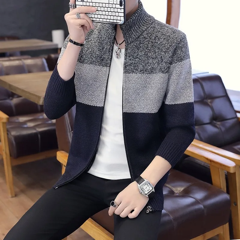 Zollrfea Men's Sweaters Autumn Winter Warm Cashmere Wool Zipper Cardigan Sweaters Man Casual Knitwear Plus Size M-XXXL CA0218