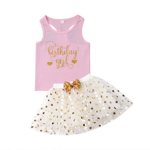 

Toddler Kid Baby Girl Cotton Vest Tops Shirt +Party Tutu Skirt Dress Outfits Set