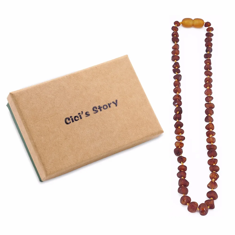 

Raw Baltic Amber Teething Necklace for Baby (Unisex)(Cognac Raw)(13 Inches) - Natural Stone Diy Beads Necklace-Baby Gift Sets