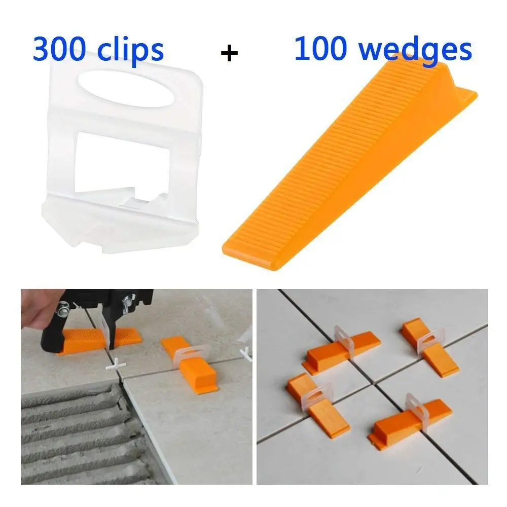 

New Tile Positioning Leveler Leveler Plastic Clips Tile Auxiliary Tool Pressing Clamp Tile Tool 300 x Leveling Pad + 100 x Wedge