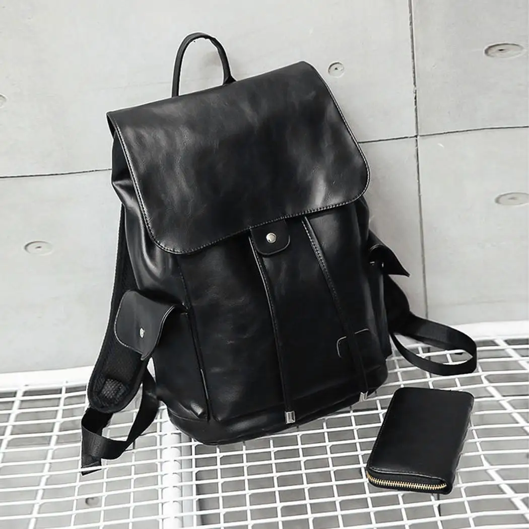 

Fashion Casual Synthetic Leather Drawstring Flip Cover Backpacks Waterproof Schoolbag Zipper Pocket, Computer Pocket