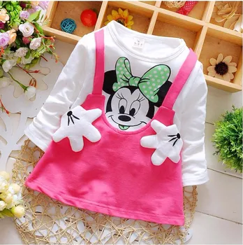 

2019 New Spring Hot Selling Girl Dress Sling With Long Sleeve Bow Tie Sweet Baby Children Cartoon Mickey Print Princess Dresses