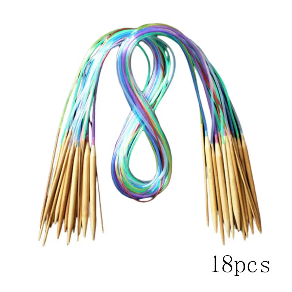 18 шт цветные трубчатые спицы для свитера, Набор круглых бамбуковых спиц 2,0 мм-10,0 мм 40-120 см 18 размеров