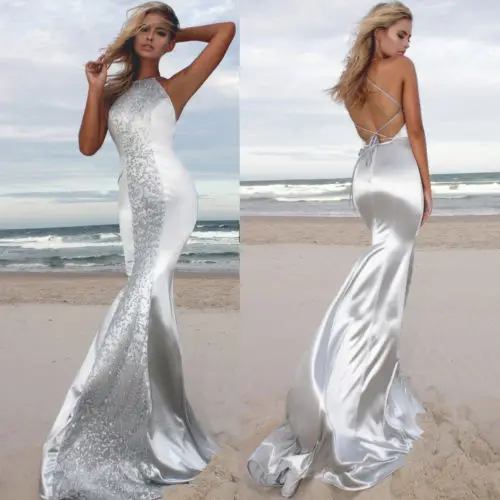 UK Women's Lady Sequin Gown Wedding Evening Party Formal Dress | Женская одежда
