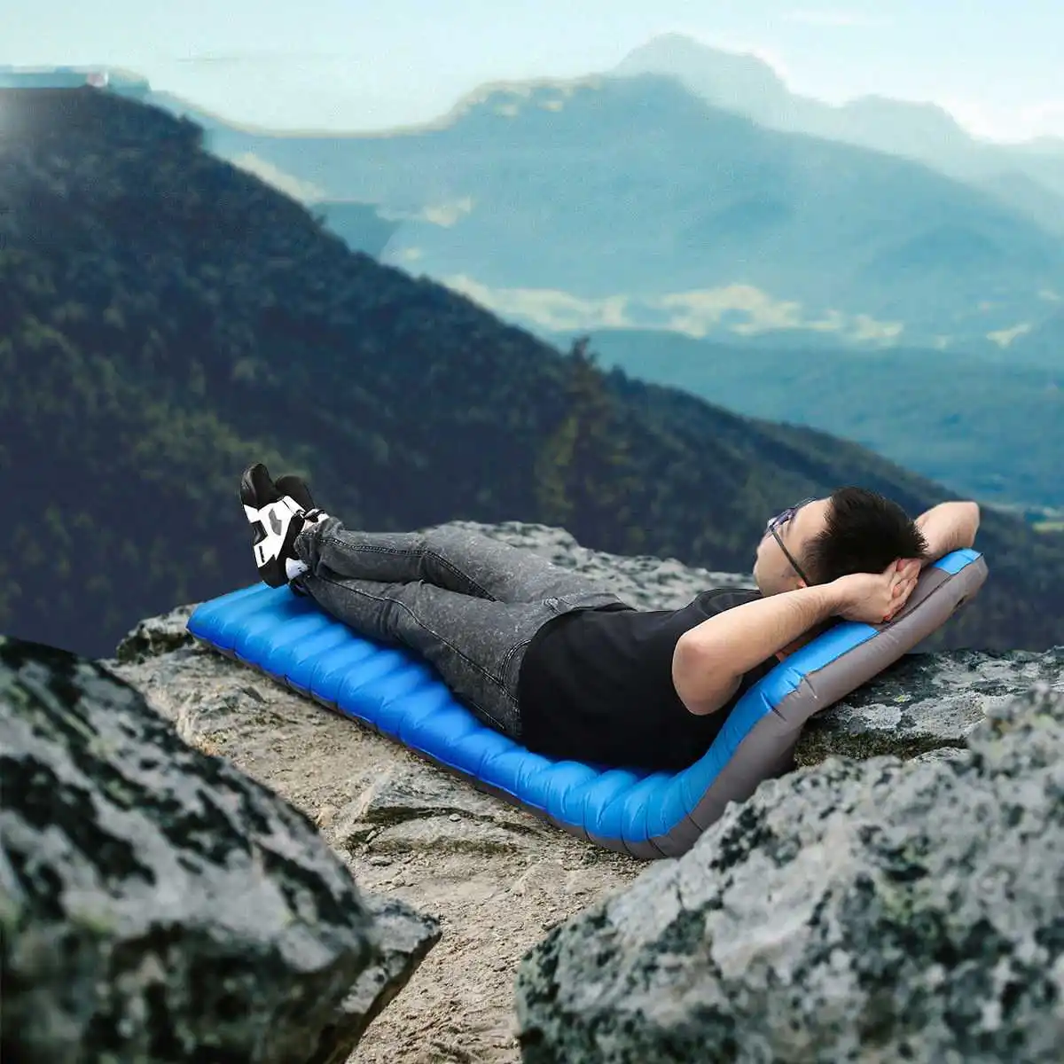 190x60x12cm Ultralight Inflatable Sleeping Pad Air Mat Mattress Outdoor Camping Portable Blue Waterproof Camping Sleeping Pad