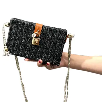 

Beach Handbags Women Messenger Bags Square Straw Hand Woven Ladies Crossbody Bag Shoulder Rattan Bags