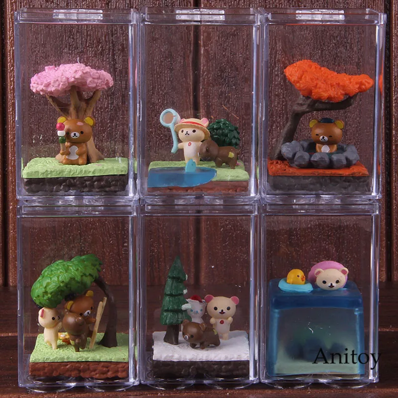 

Seasonal Terrarium Rilakkuma Cherry-blossom Viewing Grape Picking Playing With Snow Action Figure Collectible Model Toy 6pcs/set