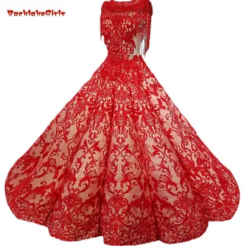 

BacklakeGirls 2018 Red Lace Bridal Gowns Floor-length Lace Up Waves Ball Gown Sleeveless Vintage Wedding Dresses Vestido De Noiv