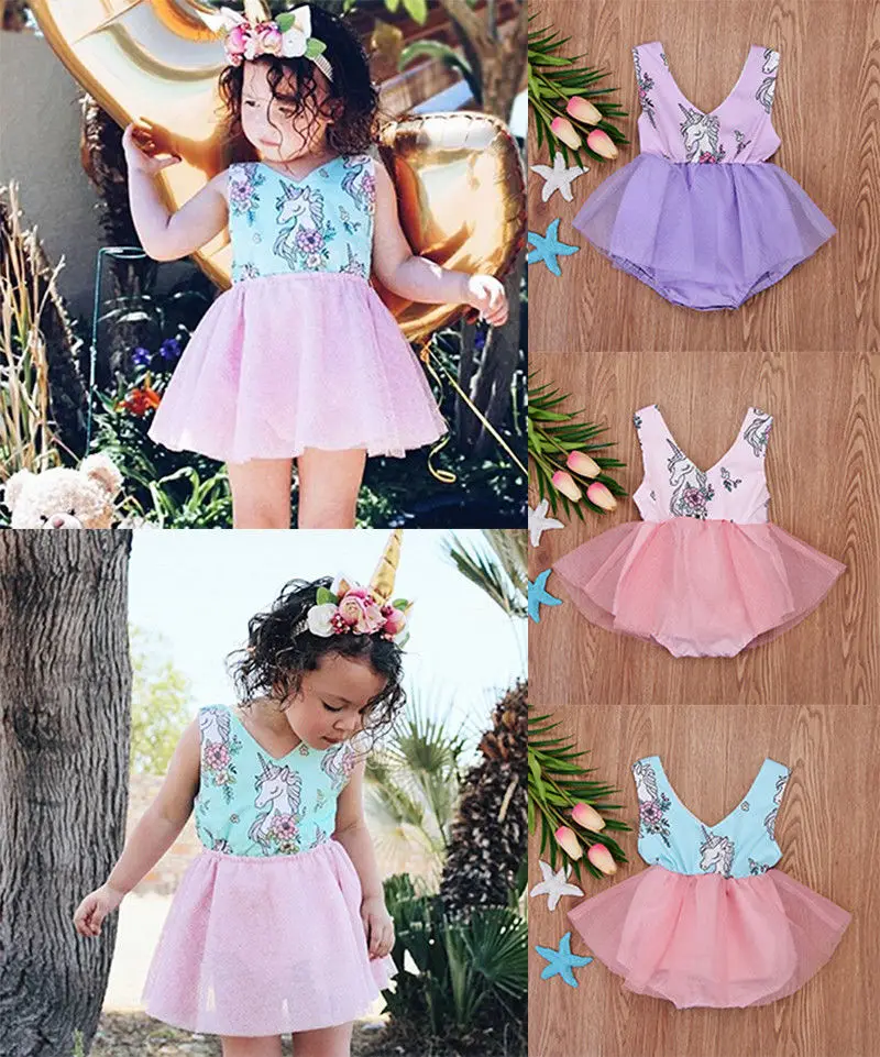

Pudcoco Girl Romper 0-18M Newborn Baby Girls Unicorn Lace Romper Dress Outfits Kids Costume Summer