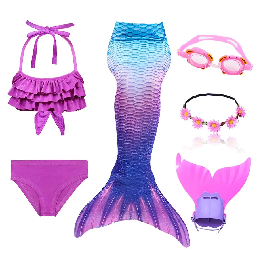 

High Quality Girls Swimming Mermaid Tail with Monofin Bathing Suit Children Ariel the Little Mermaid Tail Costume Kids Swimsuit