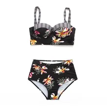 Women High Waist Swimsuit Push Up Two Piece Swimwear Female Bandage Bathng Suit Print Floral Retro Bikini Set Sexy Swimming Wear 2017 sexy push up women bikini set 3 pieces floral print swimwear high neck female bandage swimsuit bikini set with cover up