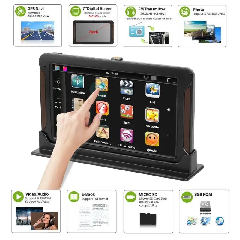 7 pulgadas HD coche GPS navegación pantalla táctil consola 2018 último mapa vehículo camión GPS navegación automóvil FM 7 pulgadas HD coche GPS navegación pantalla táctil consola 2018 último mapa vehículo camión GPS navegación automóvil FM