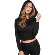 Топ длинный для с капюшоном Толстовка Обрезанные Йога Фитнес дышащий для женщин пуловер рукавом Рубашка