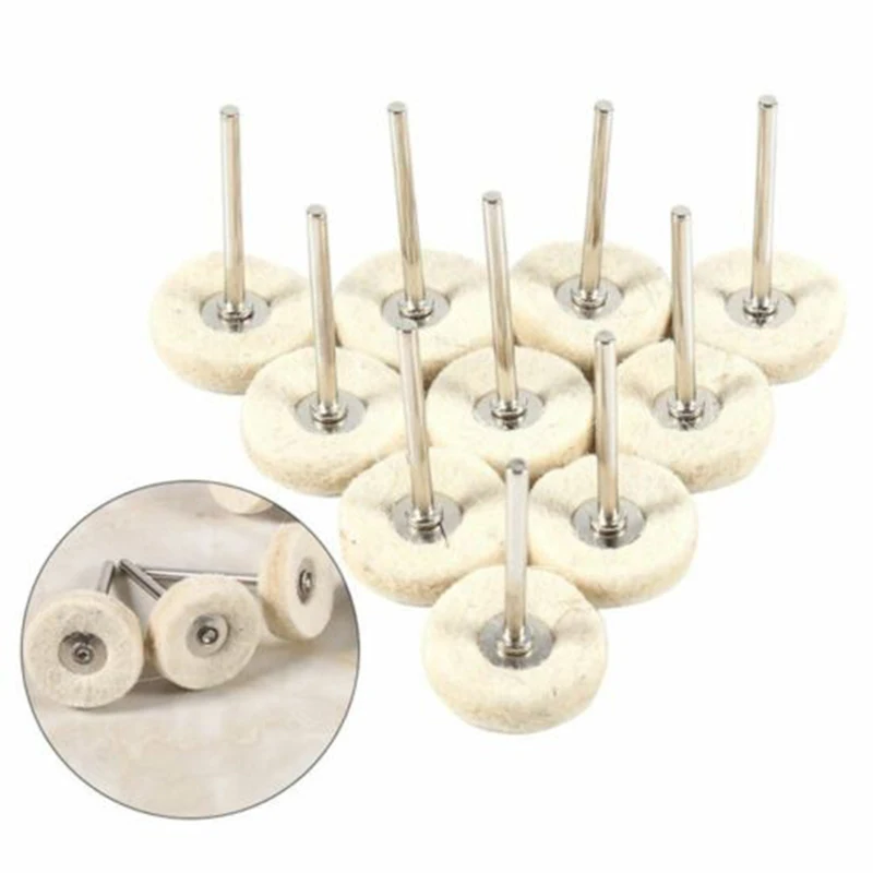 

10PCS Wool Felt Polishing Buffing Drill Grinding Wheel Brushes 13*9mm w/ Handlefor Electric Grinder Rotary Tool