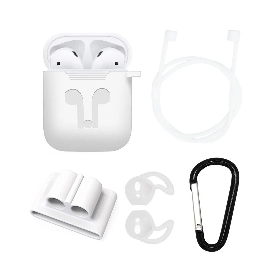 

CATS For Apple Airpods Accessories Silicone Cover Case+Anti Lost Strap+Ear Cover Hook 5 In 1