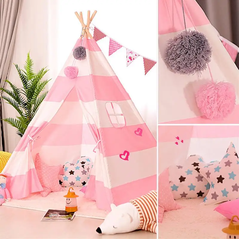 

Children's Tent Portable Folding Indoor Baby Game House Striped India Triangle Tent Kids Gift 2019 Hot Sale Newest