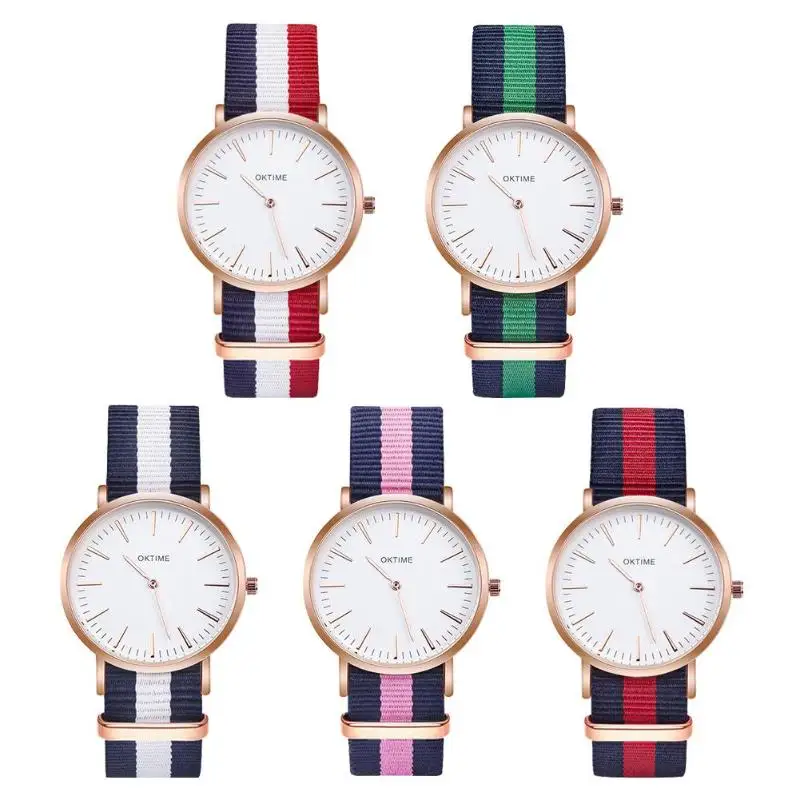 Повседневные выразительные классические полосатые часы унисекс с нейлоновым ремешком, женские часы с круглым циферблатом, кварцевые наручные часы