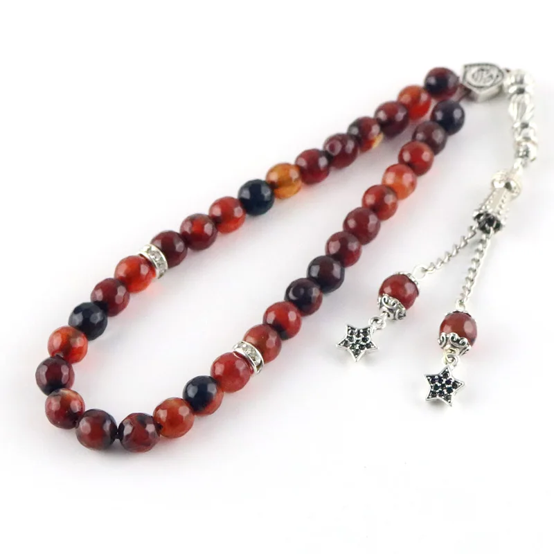 Бусы из натурального агата Tesbih мусульманские молитвенные Tasbih 100% бусы 8 мм бисер