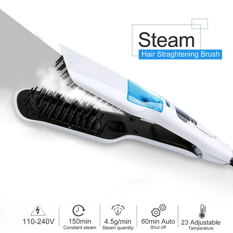 

LCD Digital PTC Fast Heating Hair Flat Iron Spray Comb Brush Steam Hair Straightening Dry wet Temperature Control Vapor Plate