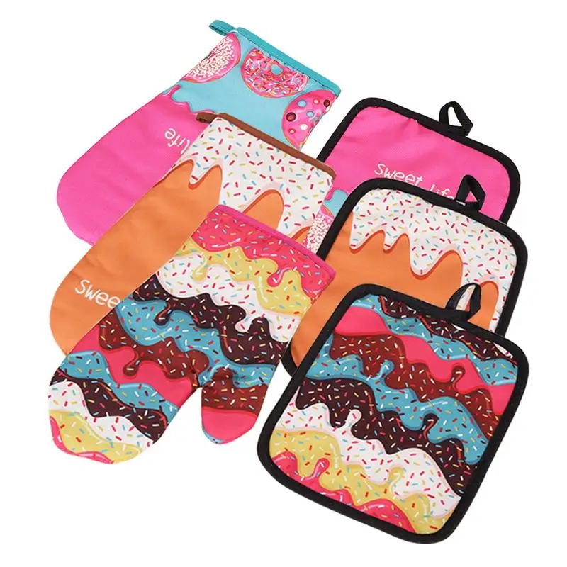 Two Piece Donuts Pattern Microwave Gloves Insulated Pad Padded Anti