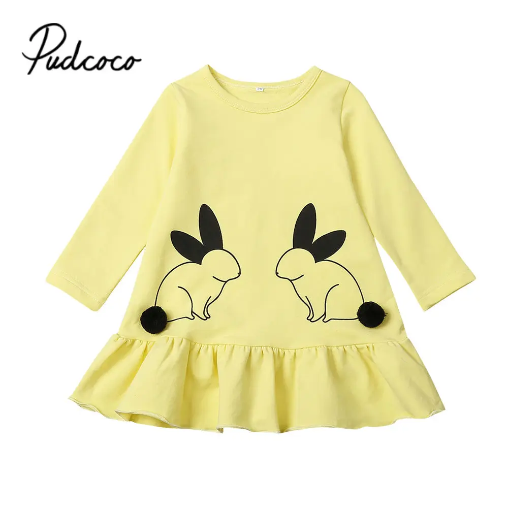 

pudcoco 2019 Children Dresses Kids Girl Long Sleeve Cotton Rabbit Baby Girl Spring Summer dresses for girls 6M-6 Years Easter
