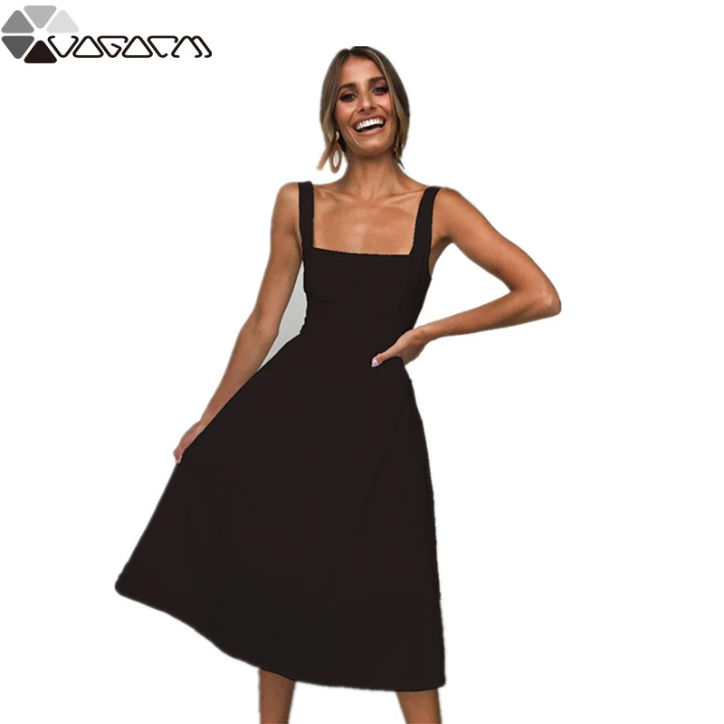 

2019 Summer Dress Women's Sexy Solid Color With Pocket Knee-Length Dress Retro Gown Vestidos Party Night Dresses Sundress Mujer