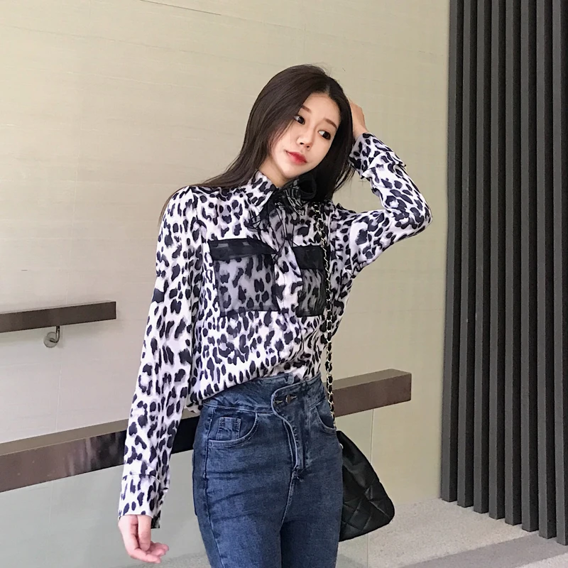

Leopard Print Women Blouse Shirt Pocket Long Sleeve Sexy Slim Blouse Shirt For Female Spring Autumn 2019 New Fashion Cool Girls