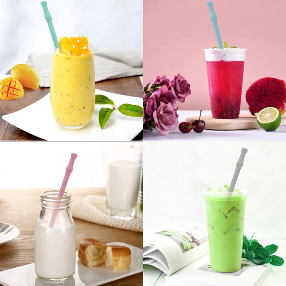

Hot 4Pcs+ Cleaning Brush Food Grade Silicone Straw Folding Portable Easy To Clean Straw Set Kitchen Accessories Drop Shipping
