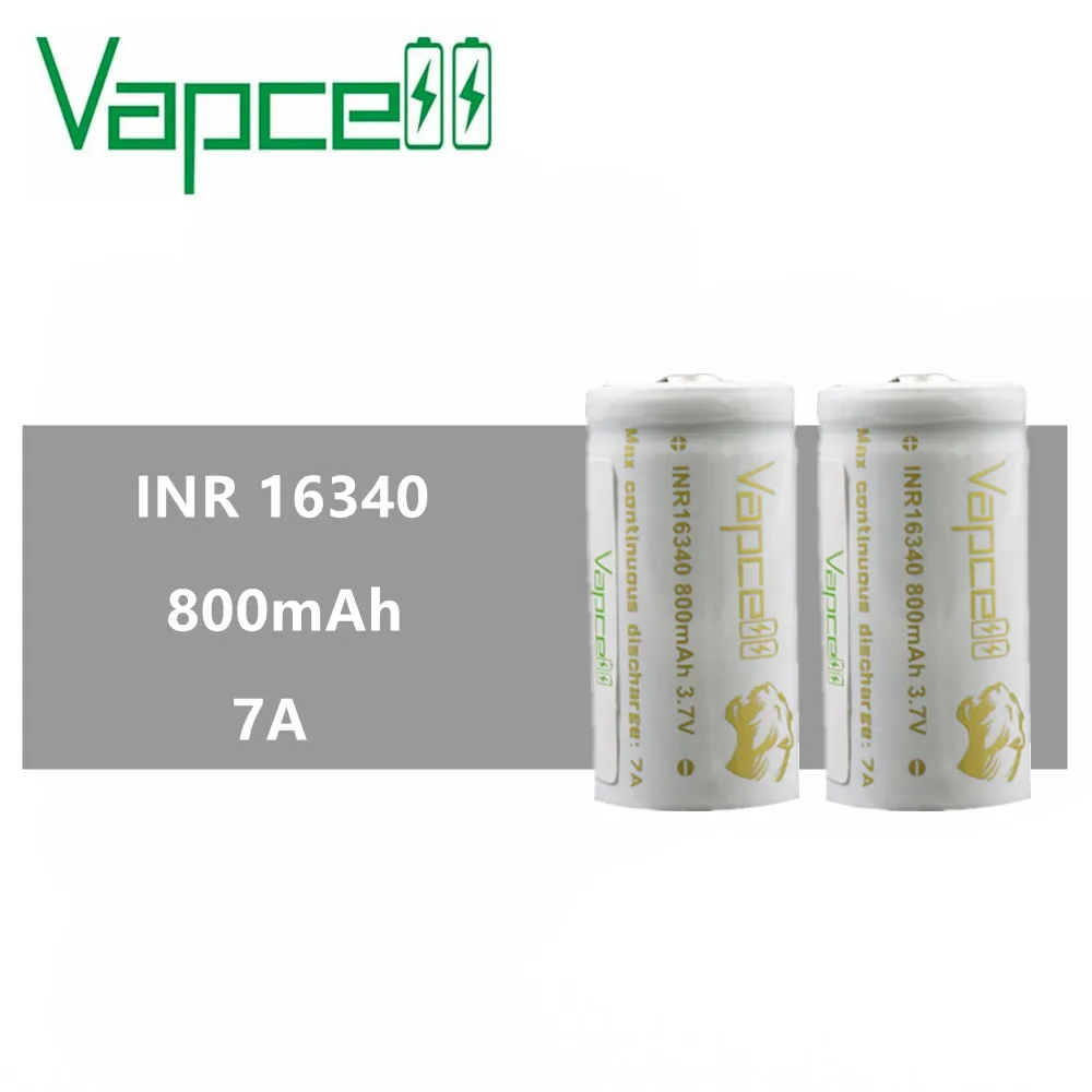 2 шт Vapcell 16340 800mah 7A Высокая мощность RCR123A CDR 3,7 v литий-ионная аккумуляторная батарея для фонарика vs keeppower